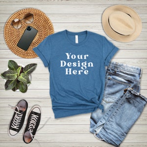Bella Canvas Mockup | Bella Canvas Heather Deep Teal Tshirt mockup | Bella Canvas 3001 Shirt Mock Up | POD Mockup | Flat Lay Mockup