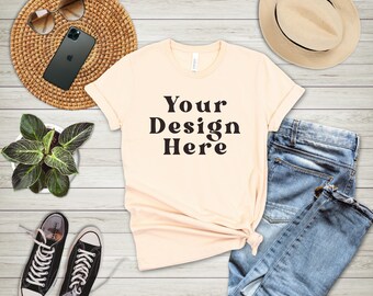 Bella Canvas Mockup | Bella canvas Soft Cream tshirt mockup | Bella Canvas 3001 Shirt Mock Up | POD Mockup | Flat Lay Mockup |Lifestyle
