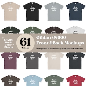Gildan 64000 Mockup Bundle 61 Colors | Gildan Soft Style Tshirt Mockup Bundle, Front and Back Flat Lay Tshirts G64000 Softstyle Flatlay POD