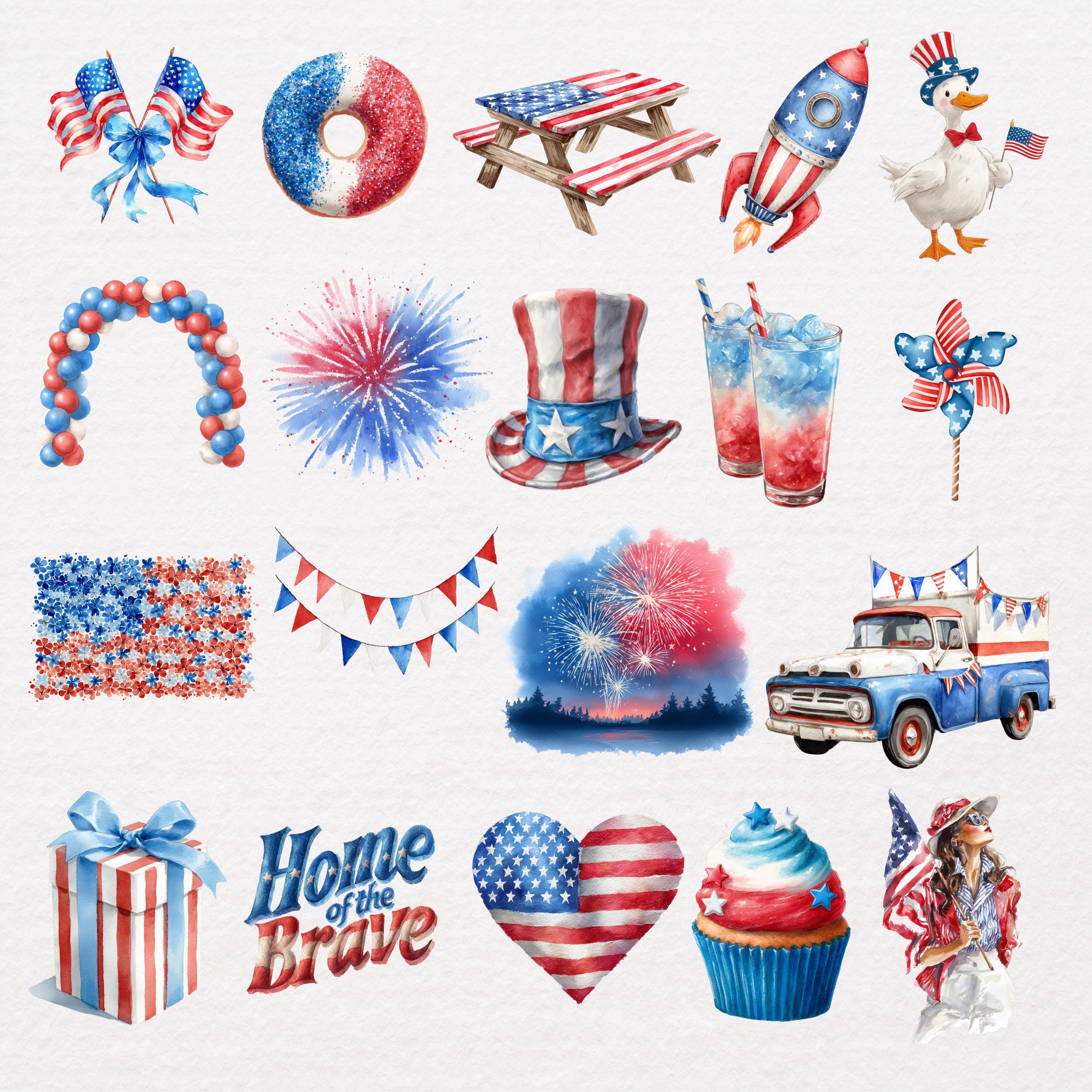 Watercolor 4th of July Independence USA America Day Clipart Bundle of ...