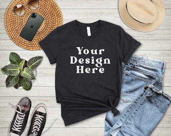 Bella Canvas 3001 Dark Grey T-Shirt Mockup: Flat Lay Lifestyle (Digital File)
