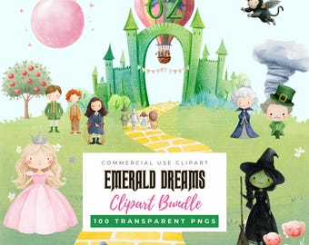 Wizard Of Oz Wicked Watercolor Clipart Bundle Digital PNG Files Transparent Background High Quality For Craft Invitations Sublimation Design