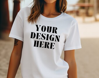 White Bella Canvas 3001 Mockup: AI-Styled T-Shirt (Digital Download, 96 DPI)