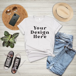 Bella Canvas Mockup | Bella Canvas Silver Tshirt mockup | Bella Canvas 3001 Shirt Mock Up | POD Mockup | Flat Lay Mockup |Lifestyle