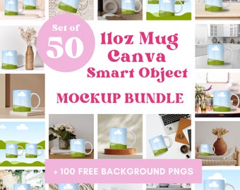 11oz White Mug Mockup Bundle: Canva Smart Object, Lifestyle Home (Digital Download)