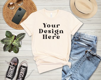 Bella Canvas Mockup | Bella canvas Natural tshirt mockup | Bella Canvas 3001 Shirt Mock Up | POD Mockup | Flat Lay Mockup |Lifestyle Mockup