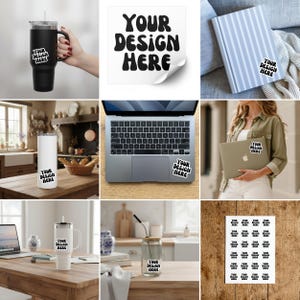 Sticker Mockup Bundle 50 Sticker Mockups, Drag & Drop Canva Templates, POD Sticker Mockups, Laptop Phone Packaging Mockups Backgrounds image 7
