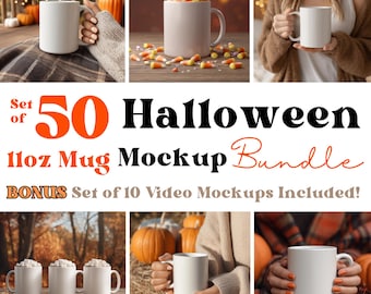 Fall 11oz Mug Mockup Cozy Mug Mockup Bundle Mug Mockup JPG 11 oz Coffee Mug Halloween Mug Mockup Pumpkin Video Mockups Sublimation Mug