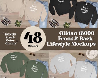 Gildan 18000 Sweatshirt Mockup Bundle: Front & Back, All Colors (Digital Download)