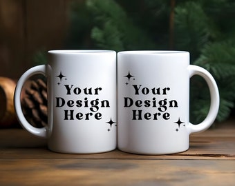 Double Mug Mockup: 11oz White Coffee Mug, Woman Holding (PNG Digital Download)