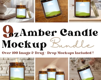 Printify 9oz Amber Candle Mockup Bundle Smart Object Candle Mockups POD Candle Template Bundle Drag and Drop Candle Jar scented candle