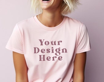 Soft Pink Bella Canvas 3001 Mockup: AI-Styled T-Shirt (Digital Download)