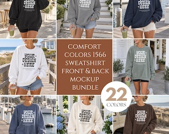 Comfort Colors 1566 Mockup Bundle, 22 Colors Front & Back Sweatshirt Mockups, Oversized Crewneck Mockup, POD Apparel Mockup