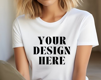 White Bella Canvas 3001 Mockup: AI-Styled T-Shirt (Digital Download)