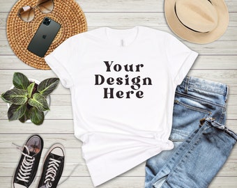 Bella Canvas 3001 White T-Shirt Mockup: Flat Lay Lifestyle Mockups (Digital Download)