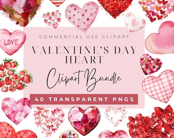 Watercolor Heart Clipart: Valentine's Day PNG Bundle (Digital Download)