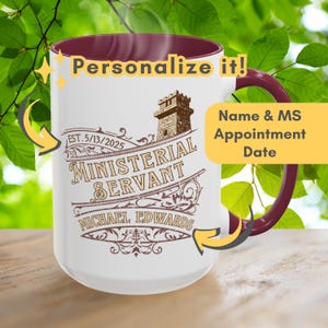 JW Ministerial Servant Keepsake Coffee Mug Gift for JW Brothers; Distressed Vintage Design; JW.org Kingdom Ministry School Appreciation Gift