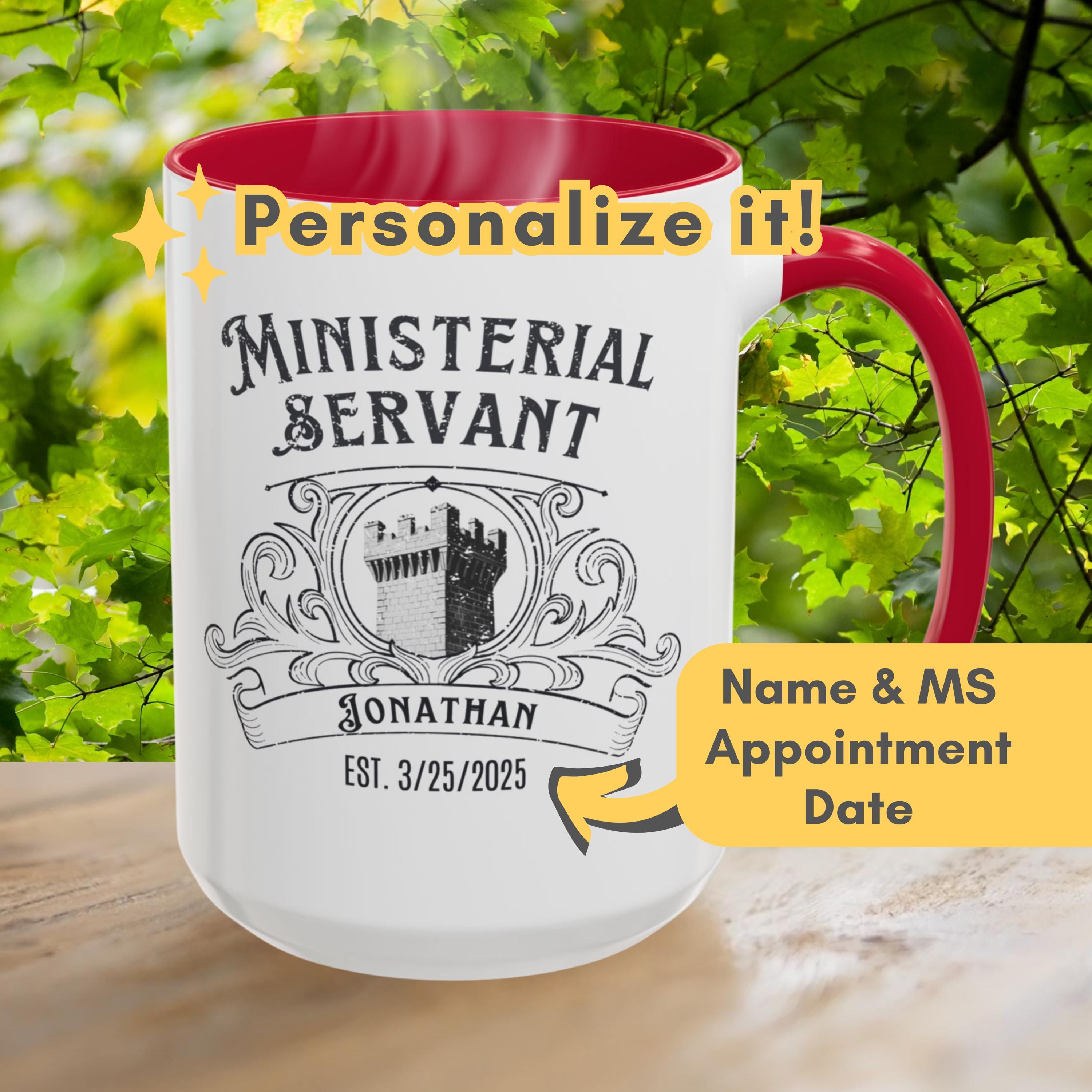 JW Ministerial Servant Gift Keepsake Coffee Mug for JW Brothers; Distressed Vintage Design; JW.org Kingdom Ministry School Appreciation Gift