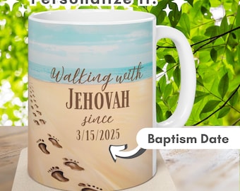 JW Baptism Coffee Mug "Walking with Jehovah" Personalized Gift Best Life Ever JW Keepsake for Newly Baptized Bible Studies jw.org Custom Mug