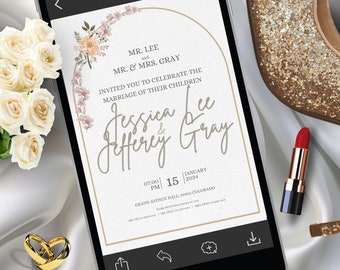 Classy Digital Wedding Invitation Customisable no Canva Pro