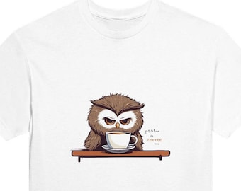 Grumpy Owl Collection - Coffee Time, Owl, Comic, Funny T-Shirt, Coffeetime, Coffeeaddict, Crew Neck T-Shirt