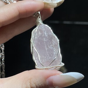 Raw Strawberry Quartz Heart Pendant – Silver Wire Wrapped Crystal Necklace