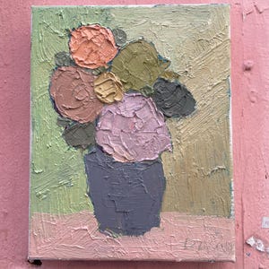 Origineel bloemschilderij: abstract boeketstilleven, acryl op canvas