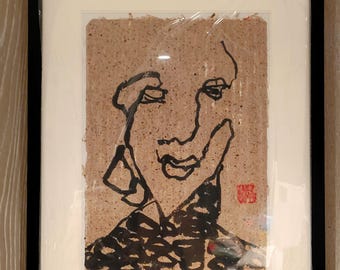 Pintura al óleo de hombre abstracto, retrato de arte pop moderno pintado a mano