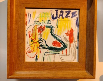 Arte abstracto de hombre de jazz, retrato al óleo pintado a mano, decoración de pared moderna