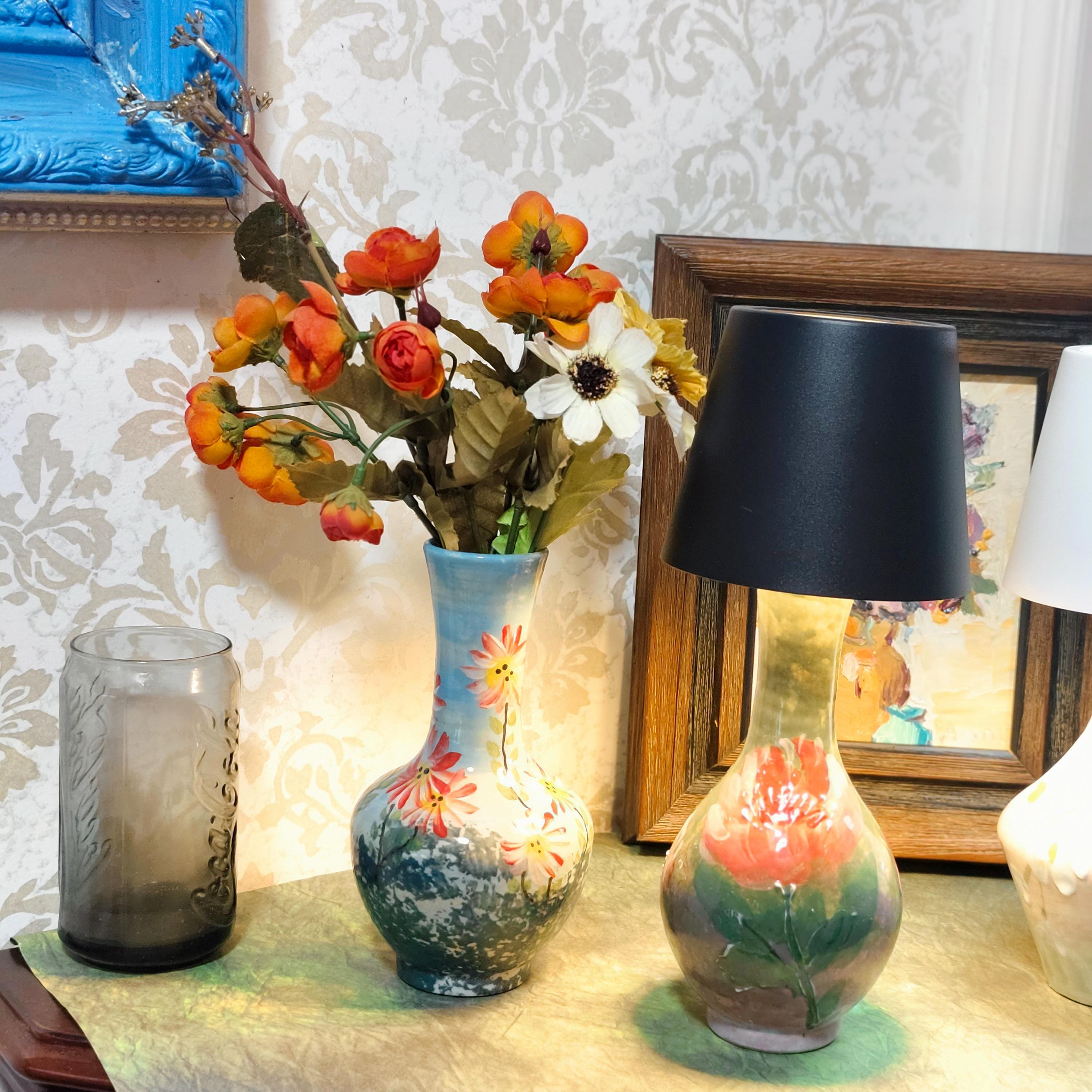 手作り陶器の花瓶ランプ：ワイヤレスUSB充電式ランプシェード - Etsy 日本