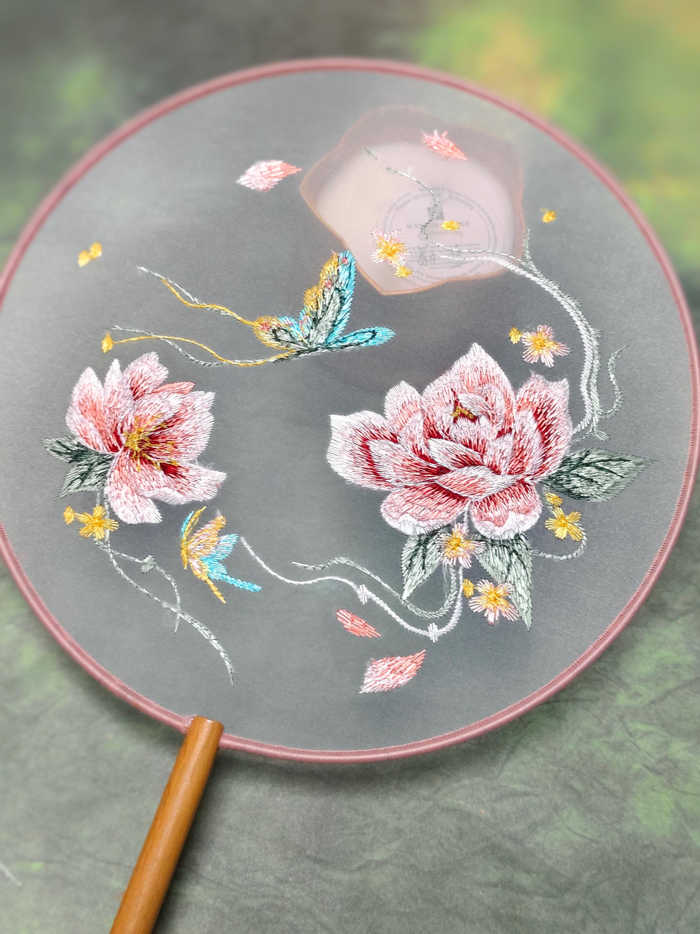 Handmade Double-sided Silk Embroidery Fan: Oriental Peony Decor - Etsy