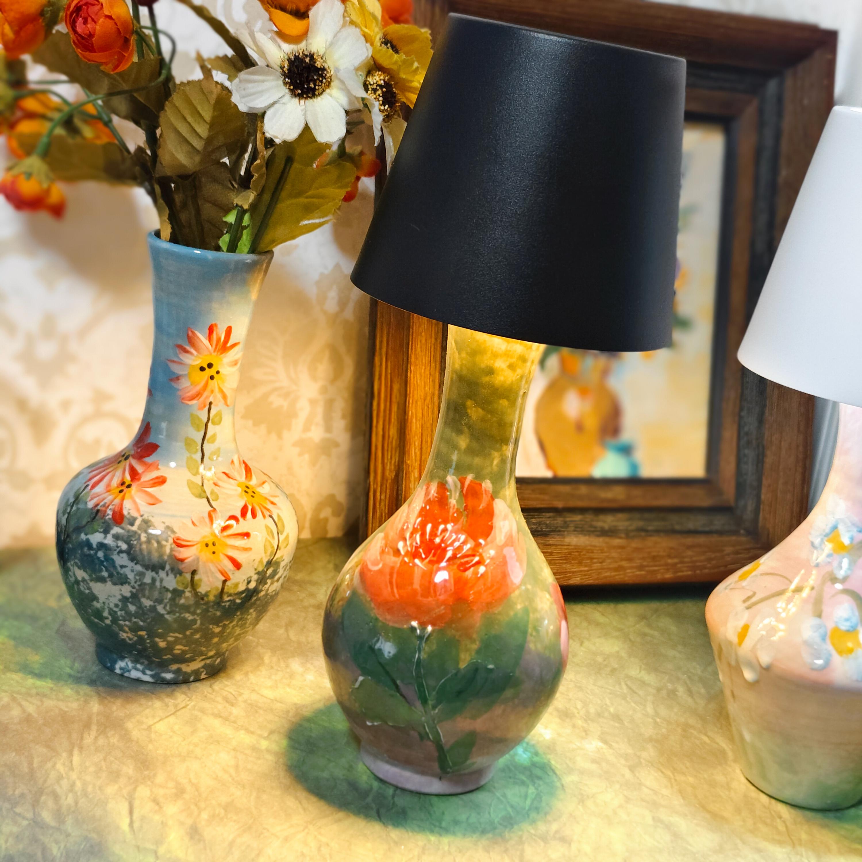手作り陶器の花瓶ランプ：ワイヤレスUSB充電式ランプシェード - Etsy 日本