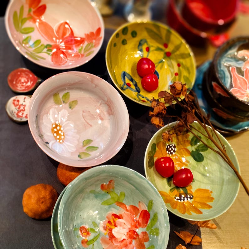 Hand-painted Ceramic Pedestal Bowl: Stoneware Salad & Fruit Platter - Etsy