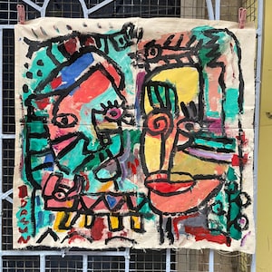 Unique gift,Original graffiti, Oil painting on cloth, Original fantasy painting, Contemporary art, Graffiti on cloth, and Abstract art.