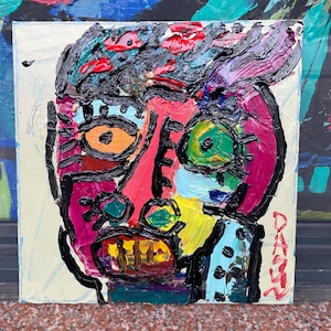 Pintura al óleo surrealista original: Retrato abstracto de hombre, arte mural moderno
