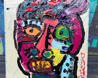 Origineel surrealistisch olieverfschilderij: portret abstract man, moderne muurkunst