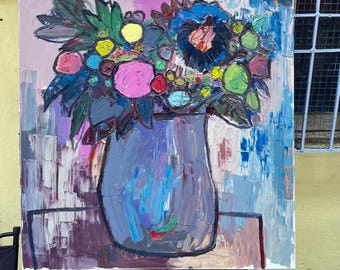 Original Impasto Oil Painting, Textured Floral Artwork, Modern Wall Art, Living Room Decor