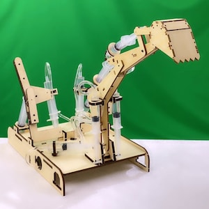 DIY Wooden Hydraulic Excavator Model Kit: STEM Science Toy