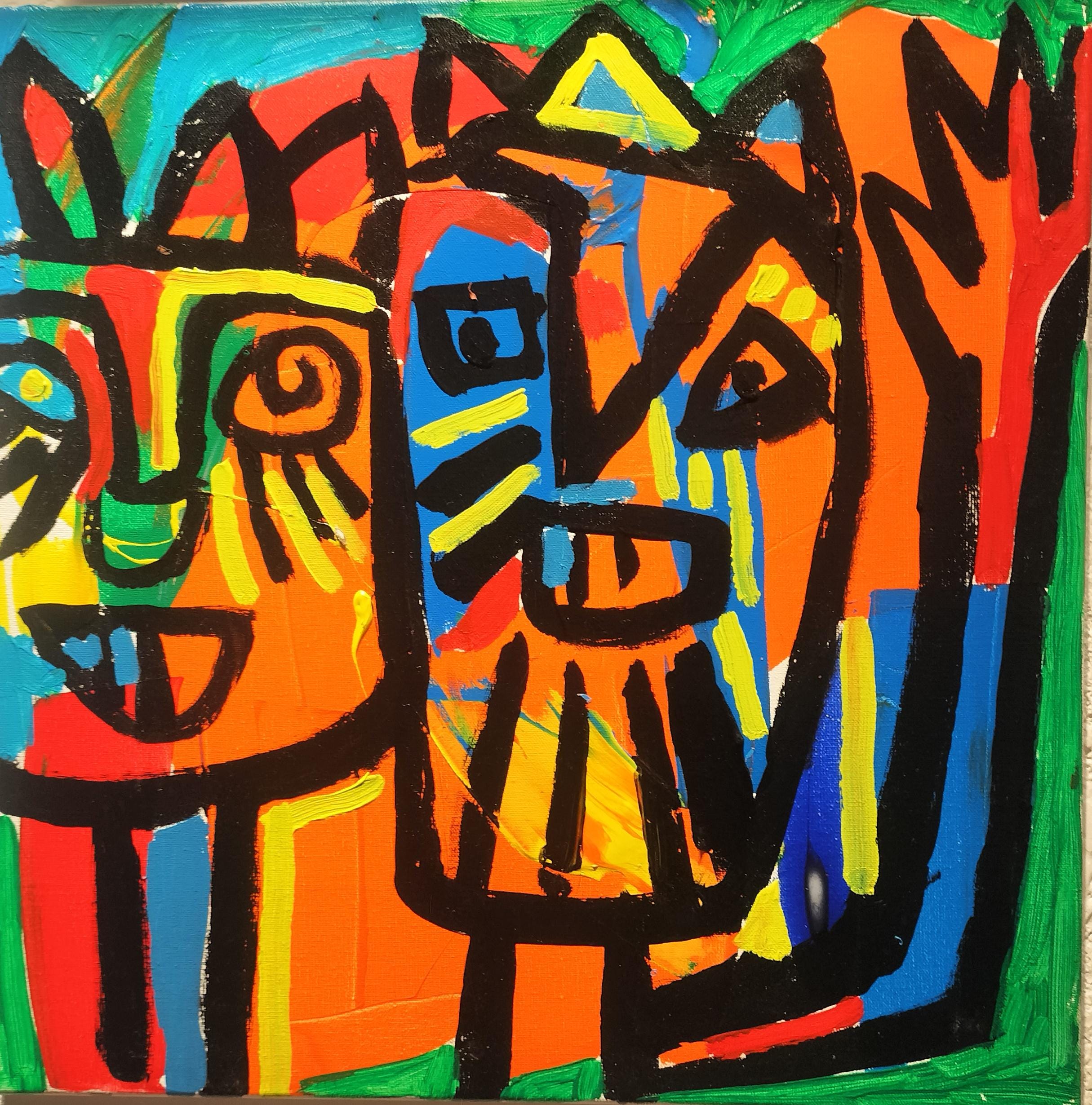 現代アート 油彩画 抽象的な顔 油絵 人の顔 人の顔 | アートの輪