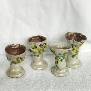 Handmålad svart keramikbägare, rustik blommig keramikkopp, espresso sake-ljusstake
