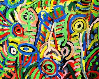 Hand Painted Abstract Oil Painting: Colorful Framed Canvas Art