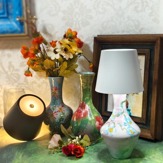 手作り陶器の花瓶ランプ：ワイヤレスUSB充電式ランプシェード - Etsy 日本