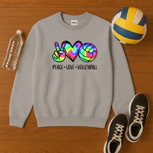 Peace Love Volleyball Sweatshirt I Rainbow Tie-Dye Volleyball Pullover I Volleyball Gift for Players & Fans I Volleyball Sweater I Gift Idea