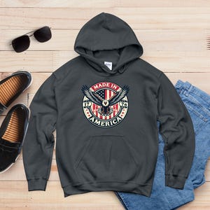 Patriotic American Eagle Hoodie I Made in USA 1776 Sweatshirt I Vintage USA Flag Hoodie I Bald Eagle Patriotic Pullover I made-in-usa I u sa