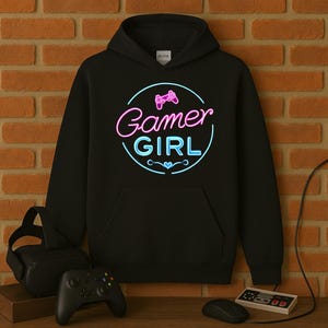 Gamer Girl Unisex Hoodie | Neon Gaming Hoodie | Gamer Girl Sweatshirt | Cool Gaming Hoodie | Gamer Girl Gift I Gamer Girl Neon Sign Hoodie