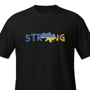 Camiseta Ucrania fuerte – Camiseta de apoyo a Ucrania I Camiseta con mapa de la bandera de Ucrania I Camiseta de beneficencia para ayudar a Ucrania I Ganancias donadas a la Cruz Roja