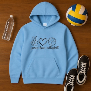 Peace Love Volleyball Unisex Hoodie, Volleyball Merch, Volleyball Hoodie, Volleyball Sweater, Volleyball Gift, Volleyball Players