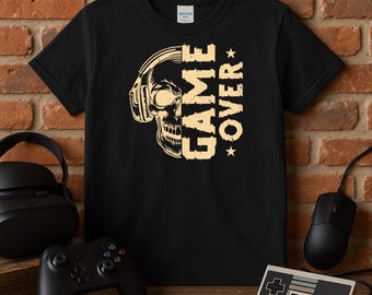 Camiseta Game Over Skull, Camiseta Unissex para Gamers