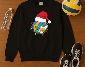 Festive Volleyball Christmas Sweatshirt: Santa Hat & Holiday Lights