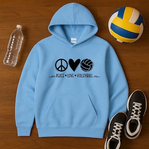 Peace Love Volleyball Unisex Hoodie, Volleyball Merch, Volleyball Hoodie, Volleyball Sweater, Volleyball Players, Cool Volleyball Merch